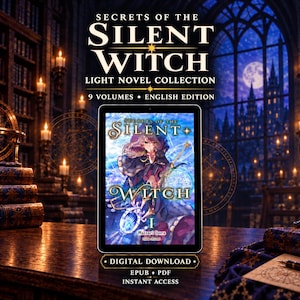 May include: A digital tablet displaying the cover art for the light novel Secrets of the Silent Witch Volume 1. The screen shows a character in a blue cloak with magical effects. Text includes Secrets of the Silent Witch Light Novel Collection.
