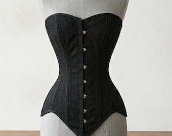 Handmade Black Canvas Hourglass Corset | Custom Size & Personalised Fit Waist Trainer | Underbust Corset Top Customisation Body Shaper