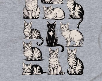 Retro Black & White Cat Images Youth Short Sleeve T-Shirt - Kids Black and White Cats Tee