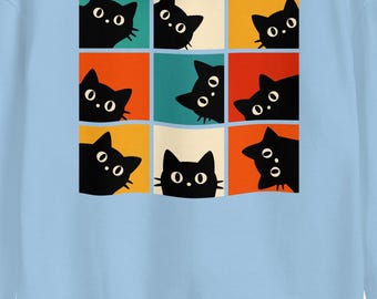 Retro Vintage Black Cats Adult Hoodie - Funny Cat Faces Soft Hooded Adult Sweatshirt - Images on Both Sides