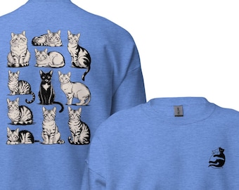 Vintage Cats Soft Adult Crew Neck Sweatshirt - Multiple Cats on Adult Crew Neck Sweatshirt with Front Hugging Cats Image