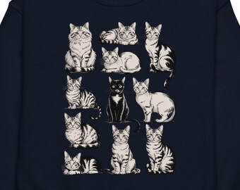 Retro Black & White Cat Images Youth Crew Neck Sweatshirt - Kids Black and White Cats Sweatshirt