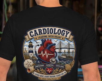 Cardiology Faux Embroidery Patch Coastal Tshirt with Front Logo