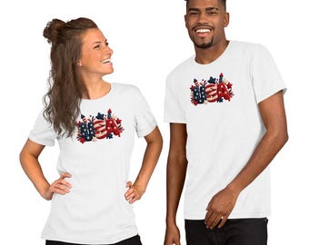 EUA - América - Camiseta macia - Dia da Independência - Fogos de artifício - Aniversário