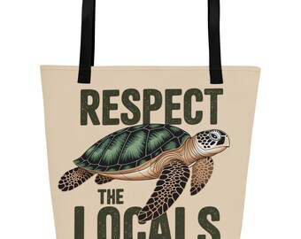 Bolsa Tote Bege "Respeite os Locais" - Vibrações do Oceano - Vida Marinha - Presente