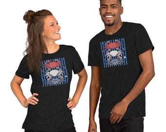 Caranguejos Vermelhos, Brancos e Azuis - Patrióticos - Camiseta Macia - 4 de Julho - Dia da Independência