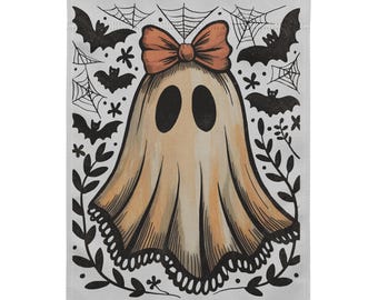 Bootiful Ghoulish Fall Ghost with Orange Bow Garden flag