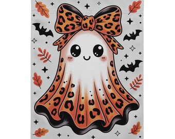 Fall Leopard Ghoul Ghost with Leopard Bow Garden Flag