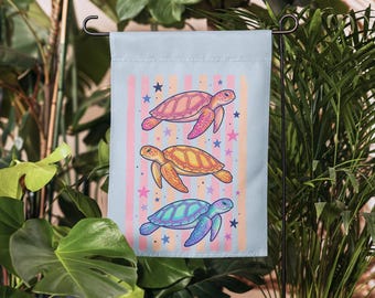 Bandeira de jardim com trio de tartarugas azuis - Somente a bandeira - Presente