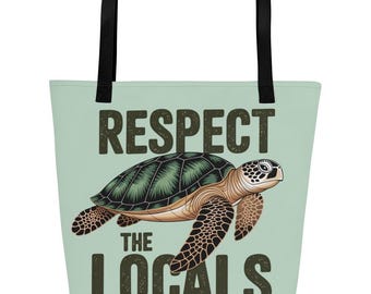 Sacola verde "Respeite os Locais" - Vibrações do Oceano - Vida Marinha - Presente