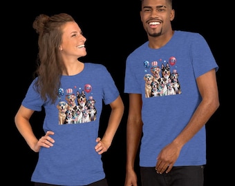 Cães Patrióticos - Camiseta Unissex de Tecido Macio