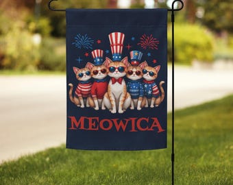 MEOWICA - Bandeira Patriótica de Gato - Somente Bandeira de Jardim - 4 de Julho - Dia da Independência