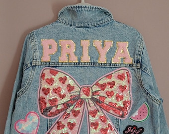 Personalised Kids Denim Jacket with Custom Patches | Birthday Jean Jacket. Girl. Toddler gift. Customised denim jacket.