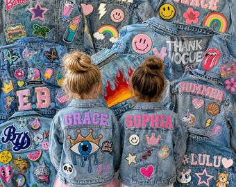 Personalised Kids Denim Jacket with Custom Patches | Birthday Jean Jacket. Girl. Toddler gift