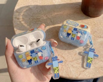 Bikini Bottom Buddies Airpod Case, Cartoon Fish Characters Clear Earphone Case, Cute Animated Ocean Charm Keychain Gift, Kawaii Cartoon