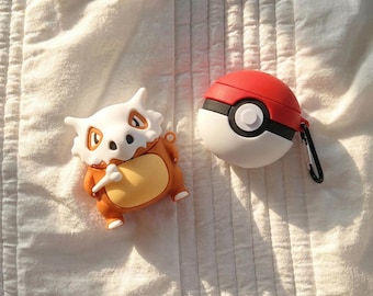 Cubone Pokeball Airpod Case, 3D Novelty Anime Silicone Earphone Case, Cute Gaming Character Gift, Kawaii Pokemon Fan Birthday Gift For Her