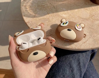 Dropout Bear Airpod Case, 3D Cartoon Bear Earphone Case, Novelty Silicone Streetwear Gift, Cute Bear Airpod Pro Case For Him Her