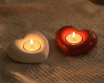 Heart Tealight Candle Holder Ceramic Heart Decor, Romantic Candle Set Valentine's Day, Anniversary, Gift for Her, Gift for Wife