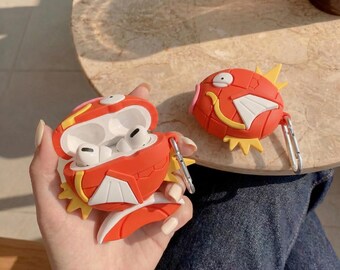 Magikarp Pokemon Airpod Case, 3D Anime Fish Silicone Earphone Case, Novelty Pokemon Gift, Kawaii Gamer Birthday Gift For Her Him
