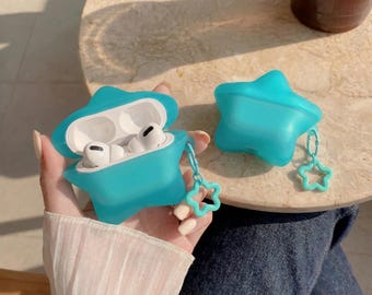 Teal Star Airpod Case, Cute 3D Puffy Star Silicone Earphone Case, Frosted Star Charm Kawaii Gift For Her, Aesthetic Teen Birthday Gift
