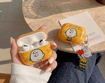 Charlie Brown Peanuts Airpod Case, Cute Cartoon Comic Earphone Case, Novelty Character Gift With Keychain, Kawaii Retro Gift For Her Him