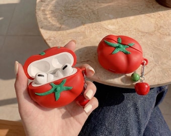 Tomato Airpod Case, Cute 3D Vegetable Silicone Earphone Case, Novelty Garden Lover Gift, Kawaii Veggie Birthday Gift For Her Him