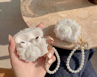 Pearl Seashell Airpod Case, 3D Iridescent Ocean Shell Earphone Case, Aesthetic Mermaid Gift For Her, Cute Silicone Airpods Case With Pearl