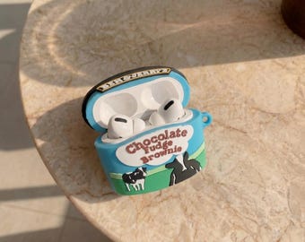 Ice Cream Pint Airpod Case, Cute Novelty Silicone Earphone Case, 3D Foodie Gift Idea, Kawaii Ice Cream Gift For Her Him