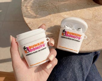 Dunkin Donuts Coffee Cup Airpod Case, 3D Novelty Silicone Coffee Lover Gift, Cute Drink Earphone Case, Funny Birthday Gift For Her Him