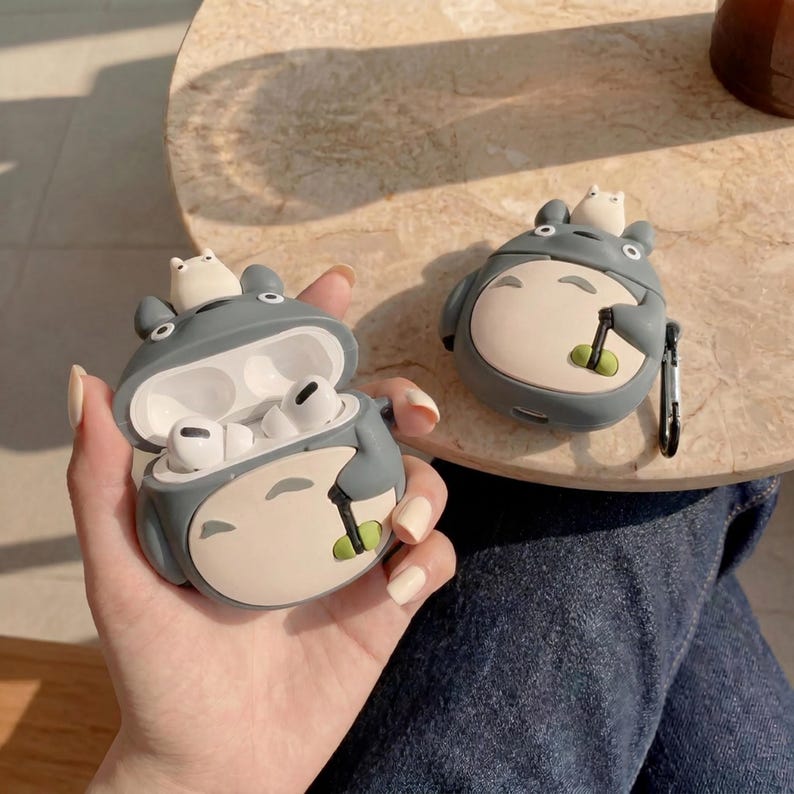 Totoro AirPod Case, Kawaii Anime Forest Spirit 3D Silicone Earphone Case, Cute Studio Ghibli Gift For Her Him, Novelty Anime Airpods Cover image 1