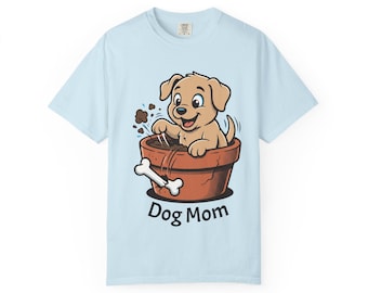 Camiseta para mamás perrunas / Camiseta Comfort Colors teñida en prenda con ilustración de cachorro
