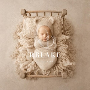 Fondo digital beige para recién nacidos, cuna, fondo para fotografía de bebés, composición, manta boho suave, fondo para sesión de fotos, superposición neutra