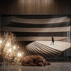 Quadro con scalinata maestosa, stampa di architettura d'interni moderna, download digitale minimalista, arredamento di lusso per la casa.