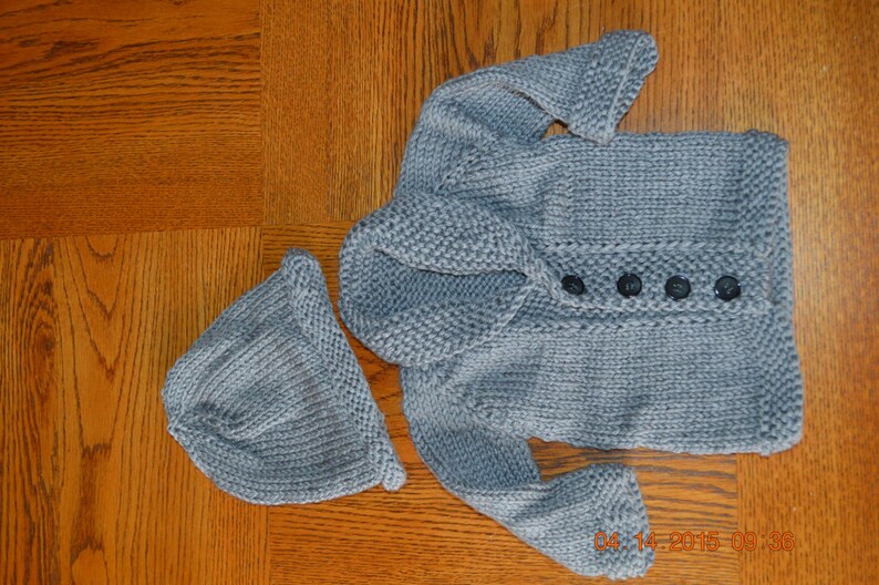 Newborn baby boy handknitted grey sweater and hat set Etsy
