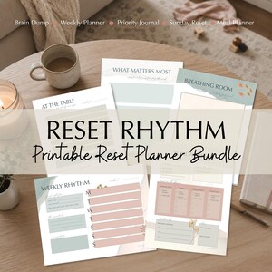 Planejador Semanal de Ritmo e Reinício para Imprimir | Kit para Alívio da Carga Mental, Páginas de Rotina de Domingo e Folhas de Exercícios para Desabafo