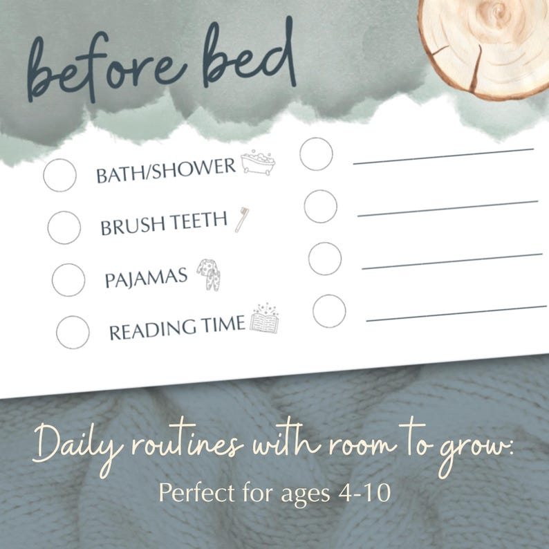 Bedtime Routine Chart Printable, Visual Schedule for Kids, Calm Evening ...