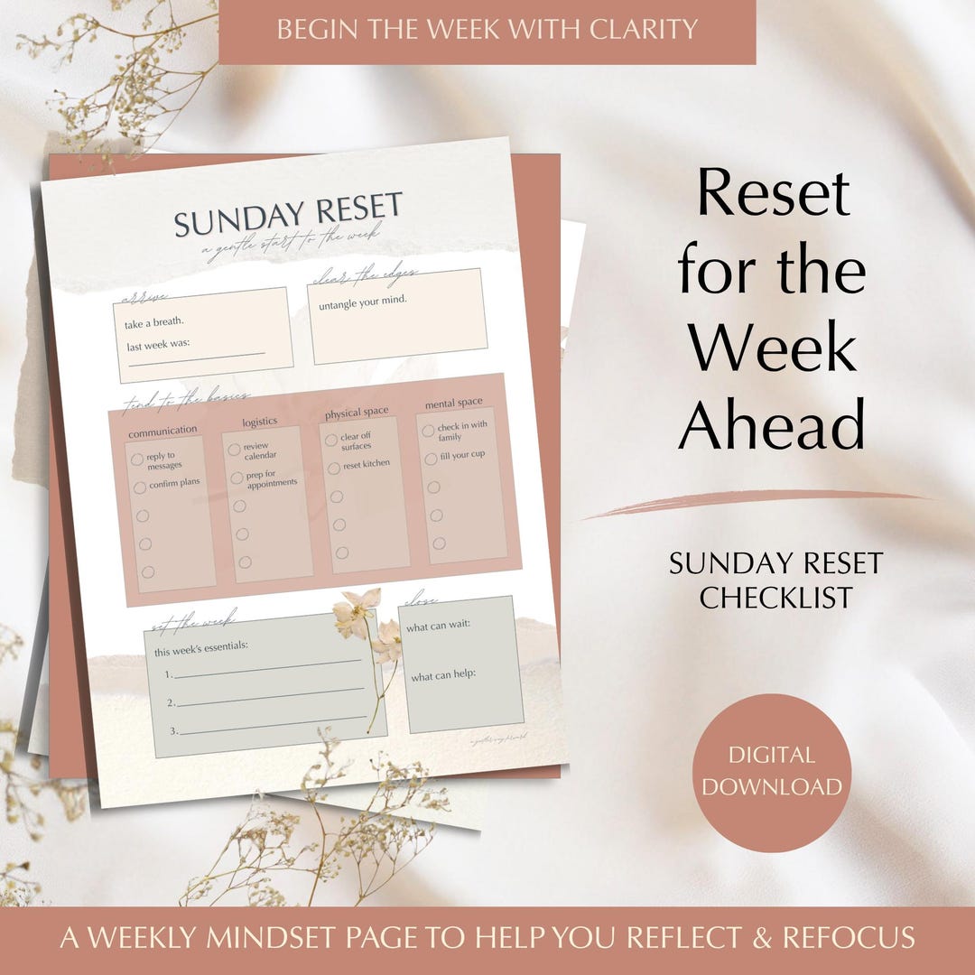 Sunday Reset Printable | Weekly Reset Planner | Routine Checklist ...
