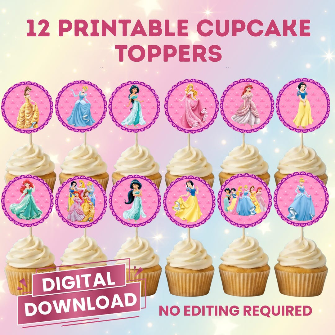 Disney Princess Cupcake Toppers Printable Princesses Birthday Party ...