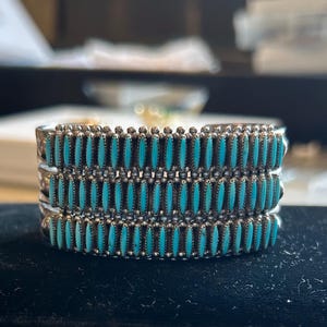 RARE VINTAGE Bryant Waatsa 3 Row Sleeping Beauty Turquoise Needlepoint Bracelet