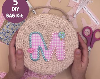 DIY Straw Bag Craft Kit for Kids, Birthday Party Activity for Girls, Boho Round Bag Kit, Summer Craft Kit, Creative Gift for Girls