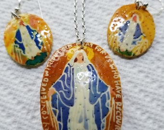 Our Lady of Grace Sterling Pysanky Egg Necklace and Earrings