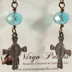 Miraculous Medal in Cross Earrings with Chinese crystal Beads
