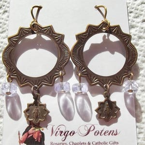 Bronze wundertätige Medaille Ohrringe katholischen Erbstück Draht umwickelt Faux Vintage Antik Weihnachtsgeschenk