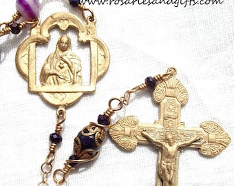 Bright Bronze Our Lady Immaculate Heart Heirloom Wirewrapped Rosary Wire Wrapped faux Gold