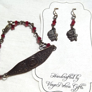 Blessed Virgin Mary Rosary Bracelet Bronze with Red Crystals