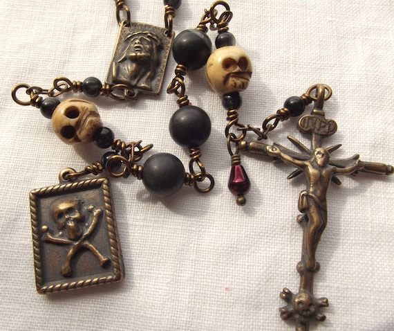 Memento Mori Rosary Skull Rosary With Blood Drop Bead Momento - Etsy