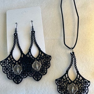 Our Lady Miraculous Medal Catholic Necklace and Earring Gift Set
