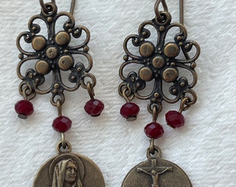 Our Lady of Sorrows Catholic Chandelier Earrings