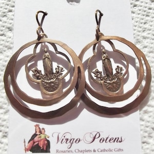 Our Lady of Fatima Catholic Wire wrapped Heirloom Earrings Wirewrapped Christmas Faux Vintage Antique