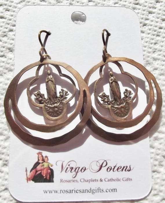 Our Lady of Fatima Catholic Wire Wrapped Heirloom Earrings